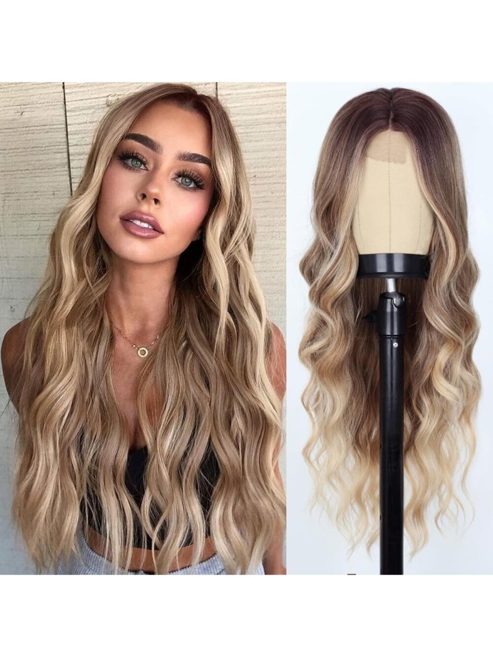 Women's Dirty Blonde 26 Inch Natural Synthetic Modern Long Curly Wavy Fiber Wigs